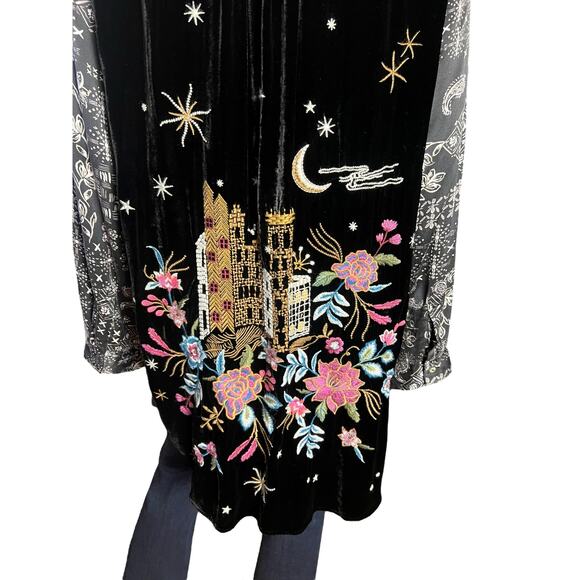 Johnny Was Black Cordelia Silk Velvet Embroidered Tunic Blouse Top Large - Picture 6 of 8